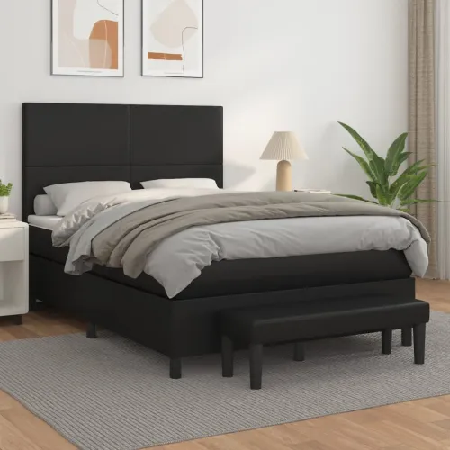 Boxspring - Krevet s oprugama i madracem crni 140 x 200 cm od umjetne kože - Crna 140 x 200 cm Gladak dizajn Cijena