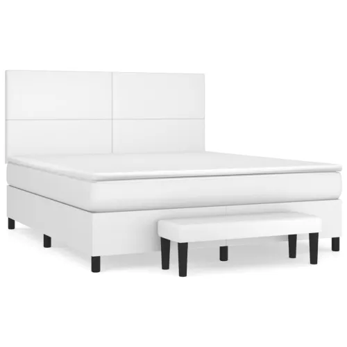 Boxspring - Krevet s oprugama i madracem bijeli 160x200 cm od umjetne kože - Bijela 160 x 200 cm Gladak dizajn Cijena