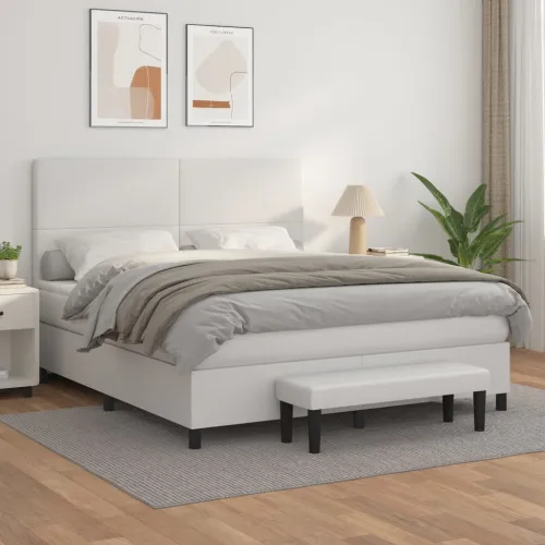 Boxspring - Krevet s oprugama i madracem bijeli 160x200 cm od umjetne kože - Bijela 160 x 200 cm Gladak dizajn Cijena