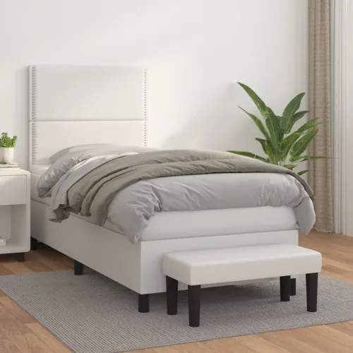 Boxspring - Krevet s oprugama i madracem bijeli 100x200 cm od umjetne kože - Bijela 100 x 200 cm Obično s čavlima Cijena