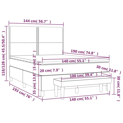 Boxspring - Krevet s oprugama i madracem sivi 140x190 cm od umjetne kože - Siva 140 x 190 cm Obično s čavlima Cijena