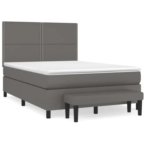 Boxspring - Krevet s oprugama i madracem sivi 140x190 cm od umjetne kože - Siva 140 x 190 cm Obično s čavlima Cijena