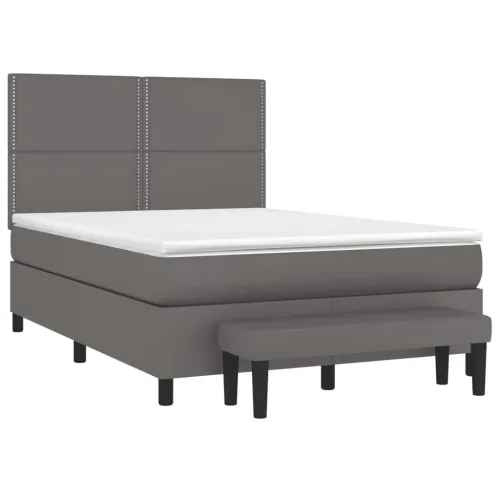 Boxspring - Krevet s oprugama i madracem sivi 140x190 cm od umjetne kože - Siva 140 x 190 cm Obično s čavlima Cijena