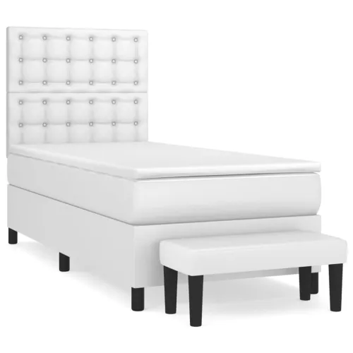 Boxspring - Krevet s oprugama i madracem bijeli 90 x 190 cm od umjetne kože - Bijela 90 x 190 cm gumbi Cijena