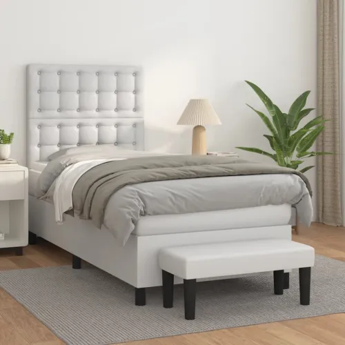 Boxspring - Krevet s oprugama i madracem bijeli 90 x 200 cm od umjetne kože - Bijela 90 x 200 cm gumbi Cijena