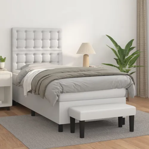 Boxspring - Krevet s oprugama i madracem bijeli 100x200 cm od umjetne kože - Bijela 100 x 200 cm gumbi Cijena
