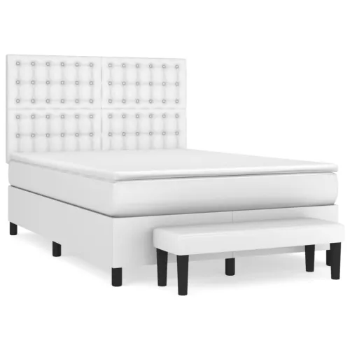 Boxspring - Krevet s oprugama i madracem bijeli 140x190 cm od umjetne kože - Bijela 140 x 190 cm gumbi Cijena