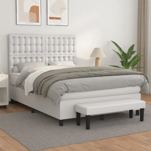 Boxspring - Krevet s oprugama i madracem bijeli 140x190 cm od umjetne kože - Bijela 140 x 190 cm gumbi Cijena