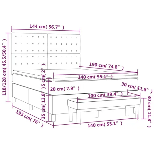 Boxspring - Krevet s oprugama i madracem sivi 140x190 cm od umjetne kože - Siva 140 x 190 cm gumbi Cijena