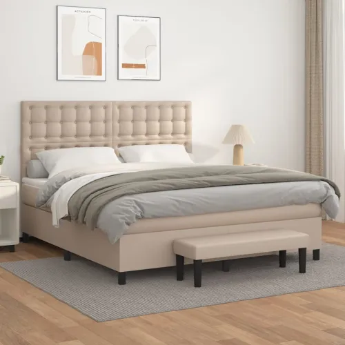 Boxspring - Krevet s oprugama i madrac cappuccino 160x200cm od umjetne kože - Boja cappuccina 160 x 200 cm gumbi Cijena