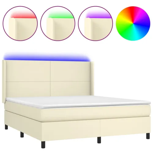 Krevet box spring s madracem LED krem 180x200cm od umjetne kože - Krema 180 x 200 cm Gladak dizajn Cijena