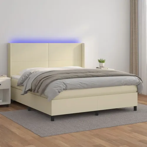 Krevet box spring s madracem LED krem 180x200cm od umjetne kože - Krema 180 x 200 cm Gladak dizajn Cijena