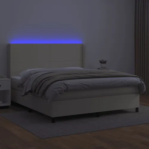 Krevet box spring s madracem LED krem 180x200cm od umjetne kože - Krema 180 x 200 cm Gladak dizajn Cijena
