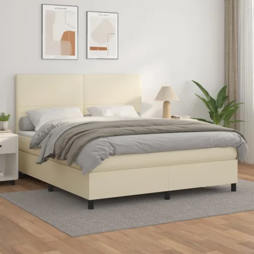 Boxspring - Krevet s oprugama i madracem krem 180x200 cm od umjetne kože - Krema 180 x 200 cm Gladak dizajn Cijena