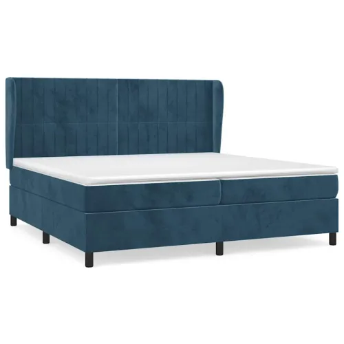 Boxspring - Krevet s oprugama i madracem tamnoplavi 200x200 cm baršunasti - Tamno plava 200 x 200 cm Okomite pruge Tamno plava Cijena