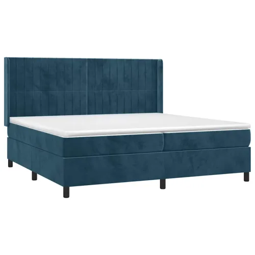 Boxspring - Krevet s oprugama i madracem tamnoplavi 200x200 cm baršunasti - Tamno plava 200 x 200 cm Okomite pruge Tamno plava Cijena