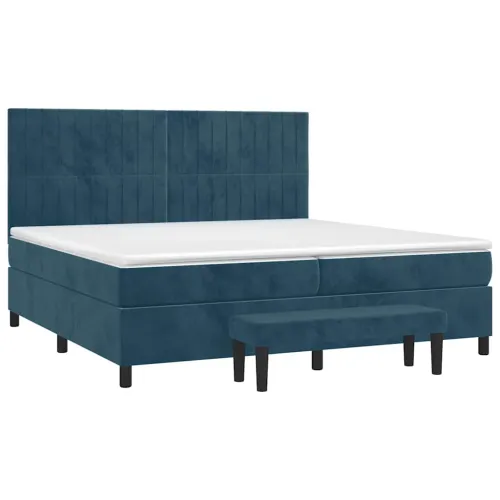 Boxspring - Krevet s oprugama i madracem tamnoplavi 200x200 cm baršunasti - Tamno plava 200 x 200 cm Okomite pruge Tamno plava Cijena