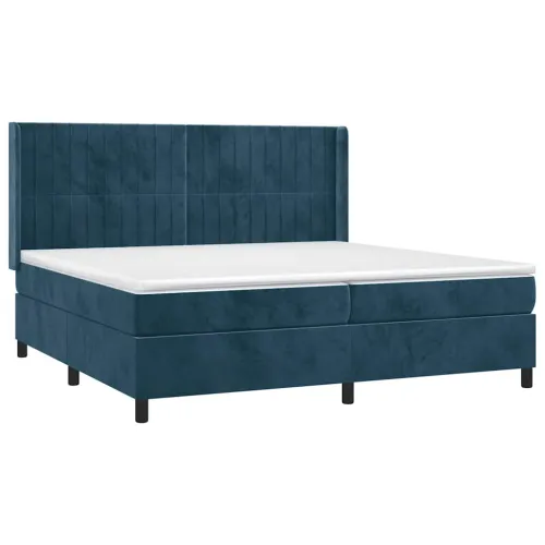 Krevet box spring s madracem LED tamnoplavi 200x200 cm baršun - Tamno plava 200 x 200 cm Okomite pruge Tamno plava Cijena