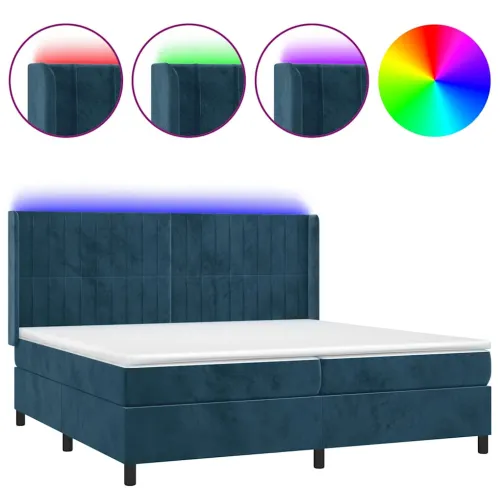 Krevet box spring s madracem LED tamnoplavi 200x200 cm baršun - Tamno plava 200 x 200 cm Okomite pruge Tamno plava Cijena