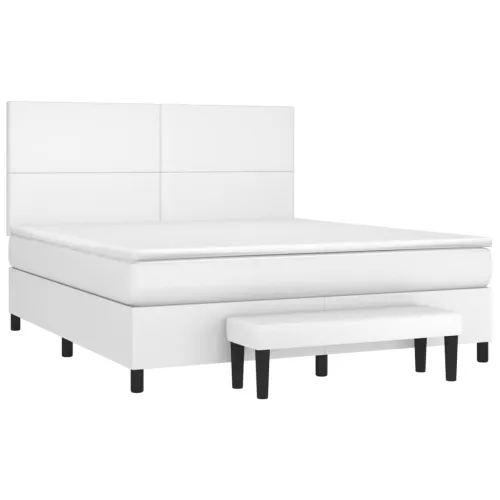 Boxspring - Krevet s oprugama i madracem bijeli 180x200 cm umjetna koža - Bijela 180 x 200 cm Gladak dizajn Cijena