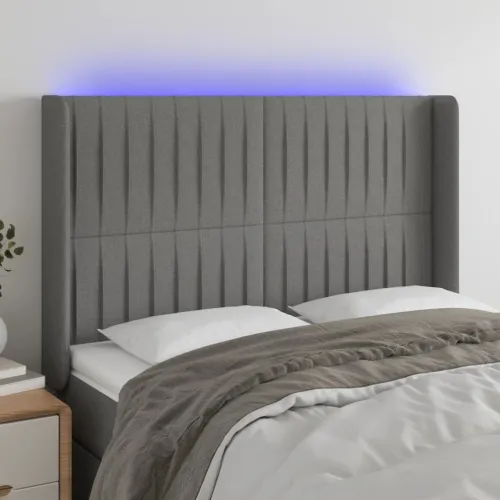 LED uzglavlje tamnosivo 147 x 16 x 118/128 cm od tkanine - Tamno siva 147 x 16 x 118/128 cm Cijena