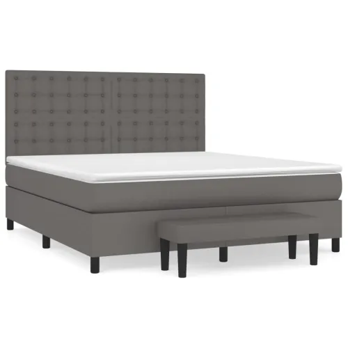 Boxspring - Krevet s oprugama i madracem sivi 160x200 cm od umjetne kože - Siva 160 x 200 cm gumbi Cijena