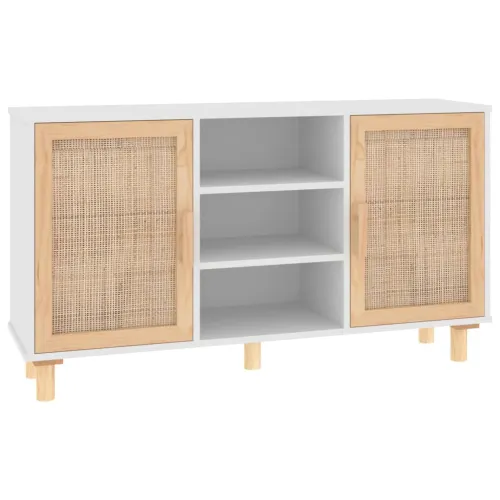 Komoda bijela 105x30x60 cm masivna borovina i prirodni ratan - Bijela 1 Bijela Cijena