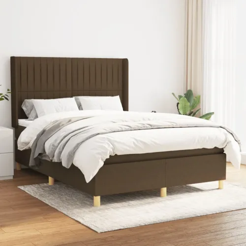 Boxspring - Krevet s oprugama i madracem tamnosmeđi 140x200 cm tkanina - Tamno smeđa 140 x 200 cm Okomite pruge Tamno smeđa Cijena