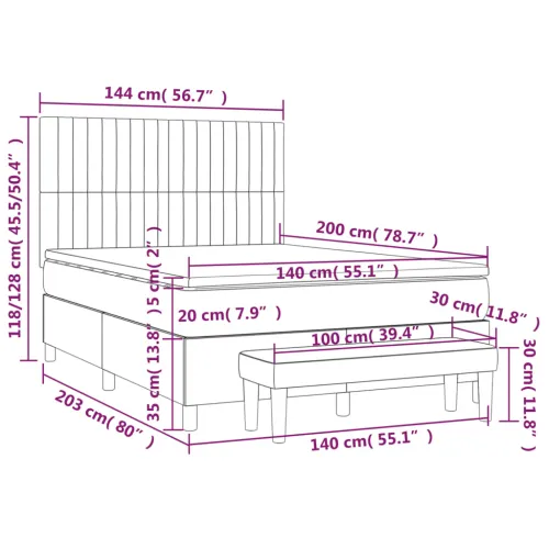 Boxspring - Krevet s oprugama i madracem tamnosmeđi 140x200 cm tkanina - Tamno smeđa 140 x 200 cm Okomite pruge Tamno smeđa Cijena