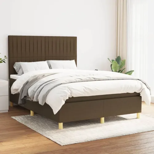 Boxspring - Krevet s oprugama i madracem tamnosmeđi 140x200 cm tkanina - Tamno smeđa 140 x 200 cm Okomite pruge Tamno smeđa Cijena