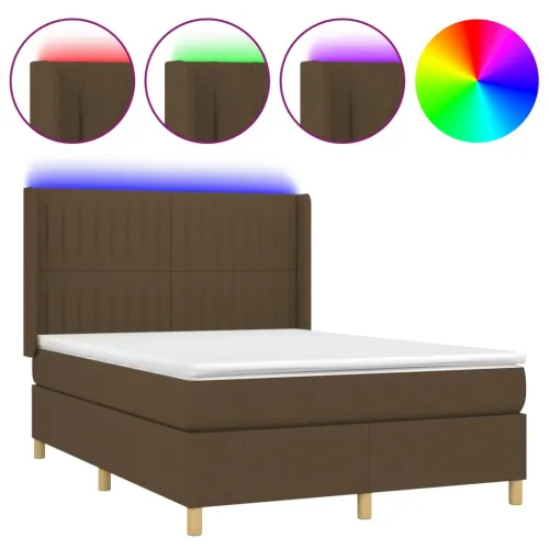 Krevet box spring s madracem LED tamnosmeđi 140x190 cm tkanina - Tamno smeđa 140 x 190 cm Okomite pruge Tamno smeđa Cijena
