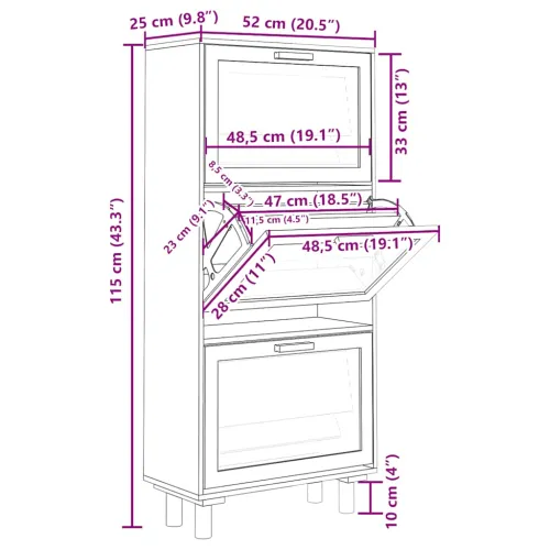 Ormarić za cipele smeđi 52 x 25 x 115 cm drvo i prirodni ratan - Smeđa 1 115 cm 25 cm Cijena