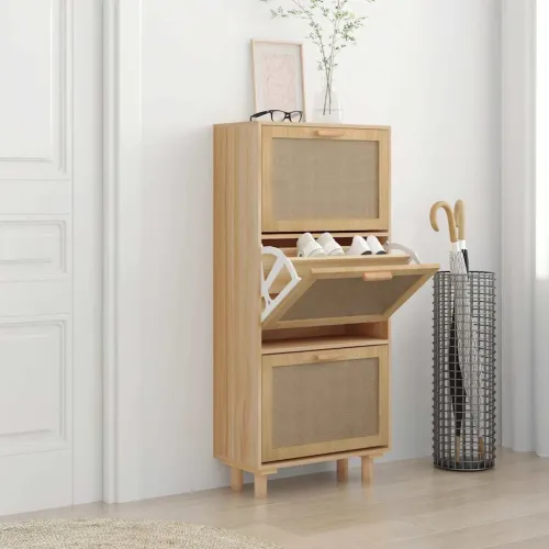 Ormarić za cipele smeđi 52 x 25 x 115 cm drvo i prirodni ratan - Smeđa 1 115 cm 25 cm Cijena