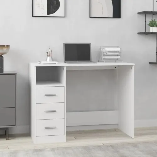 Radni stol s ladicama bijeli 102 x 50 x 76 cm konstruirano drvo - Bijela Bijela Cijena