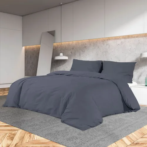 Set posteljine za poplun antracit 200x200 cm pamučni - Antracit 200 x 200 cm + 65 x 65 cm 1 1 Cijena