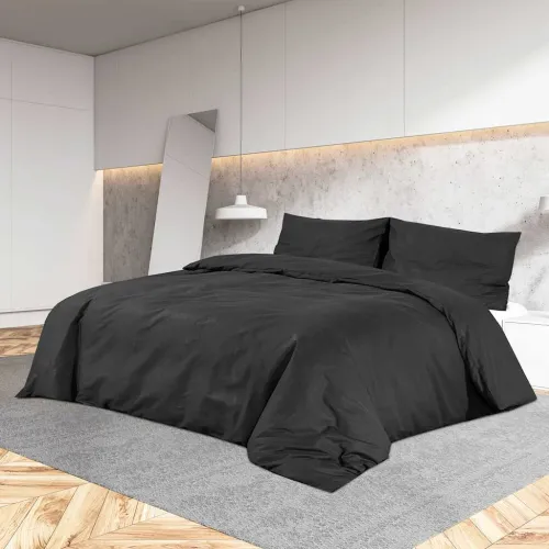Set posteljine za poplun crna 140 x 200 cm pamučni - Crna 140 x 200 cm + 60 x 70 cm 1 1 Cijena