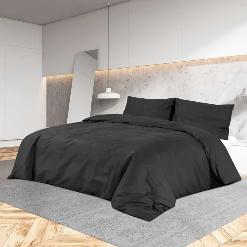 Set posteljine za poplun crni 200x200 cm pamučni - Crna 200 x 200 cm + 60 x 70 cm 1 1 Cijena