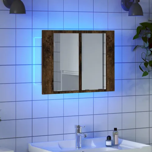 LED kupaonski ormarić s ogledalom boja hrasta 60x12x45cm drveni - Dimljeni hrast Cijena