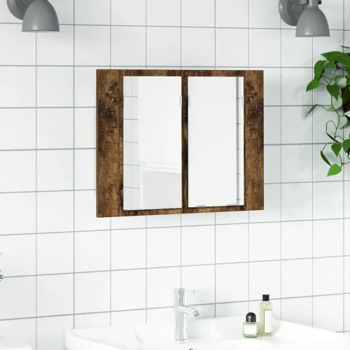 LED kupaonski ormarić s ogledalom boja hrasta 60x12x45cm drveni - Dimljeni hrast Cijena