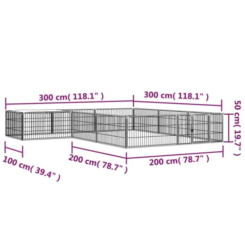 Ograda za pse s 12 panela crna 100 x 50 cm čelik obložen prahom - 300 x 300 x 50 cm Cijena