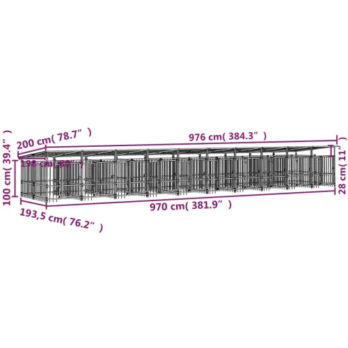 Vanjski kavez za pse s krovom čelični 18,77 m² - 976 x 198 x 128 cm 1 Cijena