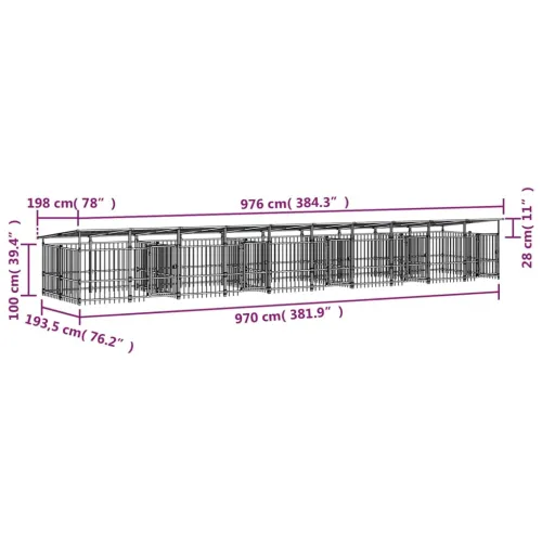 Vanjski kavez za pse s krovom čelični 18,77 m² - 976 x 198 x 128 cm 1 Cijena