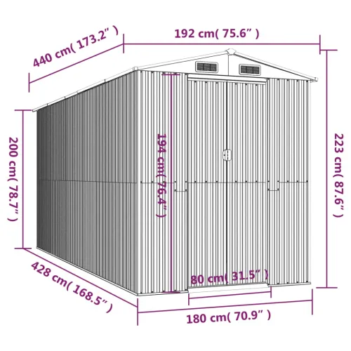 Vrtna kućica - Vrtno spremište svjetlosmeđe 192x440x223 cm pocinčani čelik - 192 x 440 x 223 cm Cijena