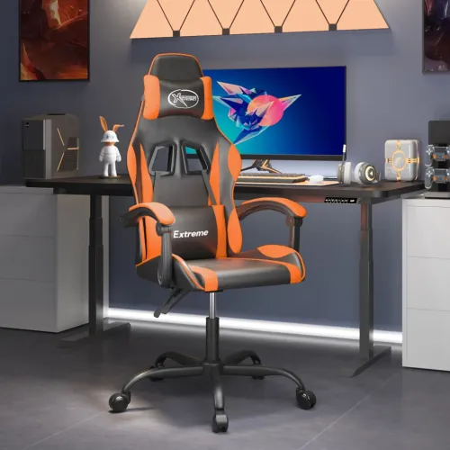 Gaming stolica crno-narančasta od umjetne kože - Crna i narančasta Bez naslona za noge Cijena