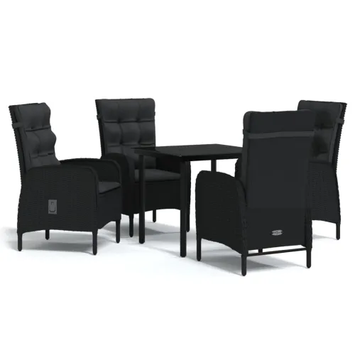 Vrtna garnitura - 5-dijelni vrtni blagovaonski set s jastucima crni - Crna Dužina stola 80 cm 4 Cijena