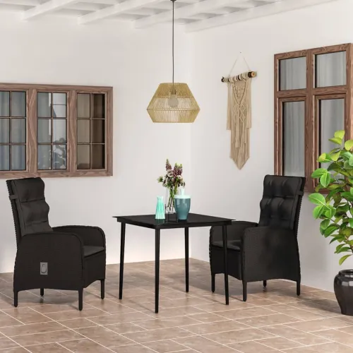Vrtna garnitura - 3-dijelni vrtni blagovaonski set s jastucima crni - Crna Dužina stola 80 cm 2 Cijena