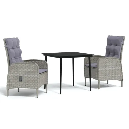 Vrtna garnitura - 3-dijelni vrtni blagovaonski set s jastucima sivo-crni - Siva i crna Dužina stola 80 cm 2 Cijena