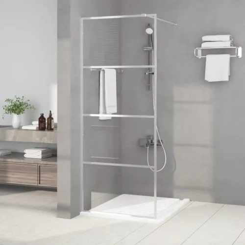 Pregrada za tuš srebrna 80 x 195 cm s prozirnim staklom ESG - Srebrno 80 x 195 cm Transparentan Cijena