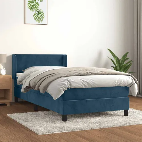 Box spring krevet s madracem tamnoplavi 90x190 cm baršunasti - Tamno plava 90 x 190 cm Gladak dizajn Cijena
