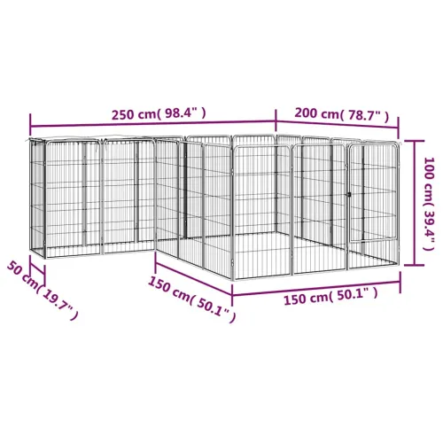 Ograda za pse s 18 panela crna 50 x 100 cm čelik obložen prahom - 250 x 200 x 100 cm Cijena